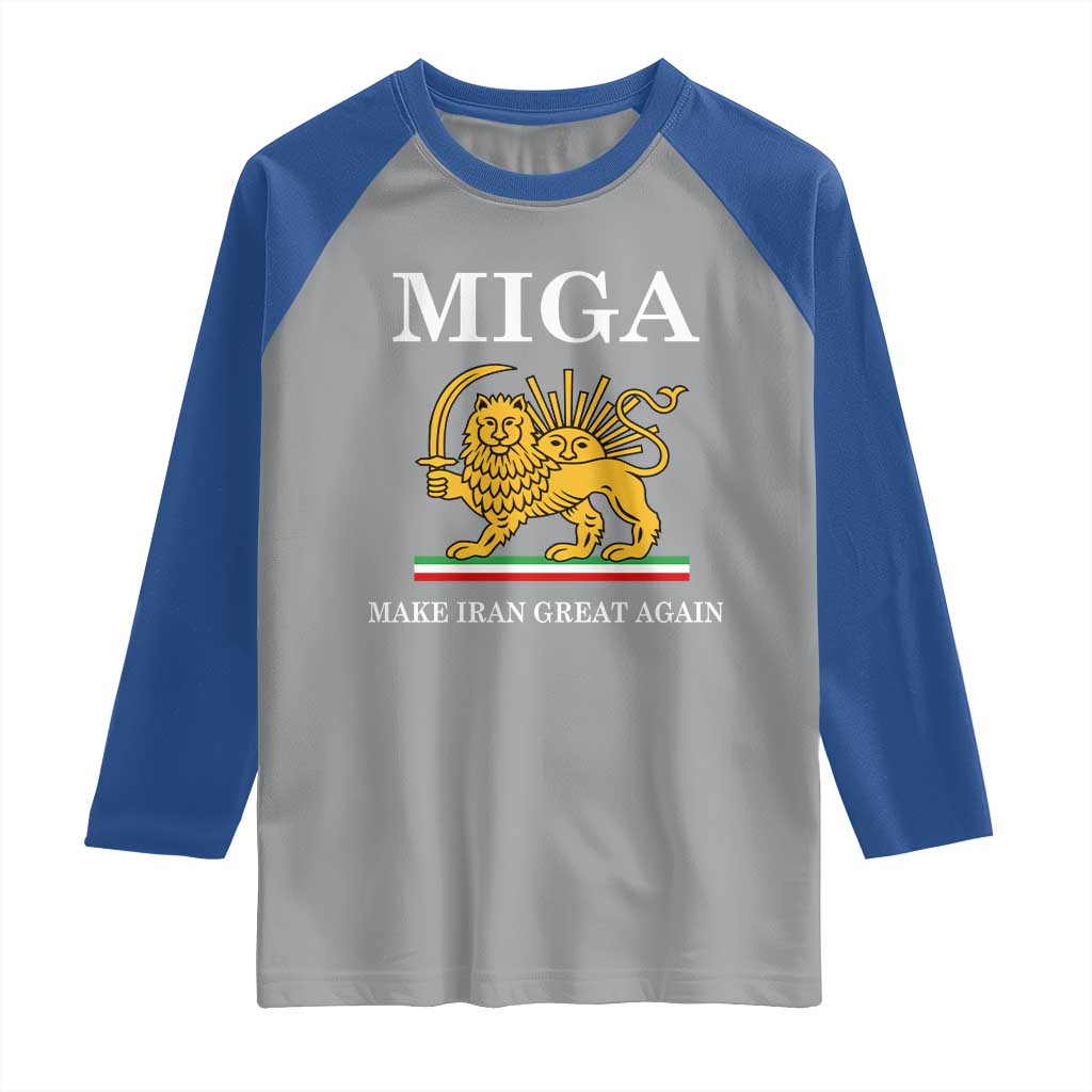 Make Iran Great Again Patriotic MIGA Raglan Shirt Lion and Sun Iranian Revolution Freedom Supporters TS02 Sport Gray Royal Print Your Wear