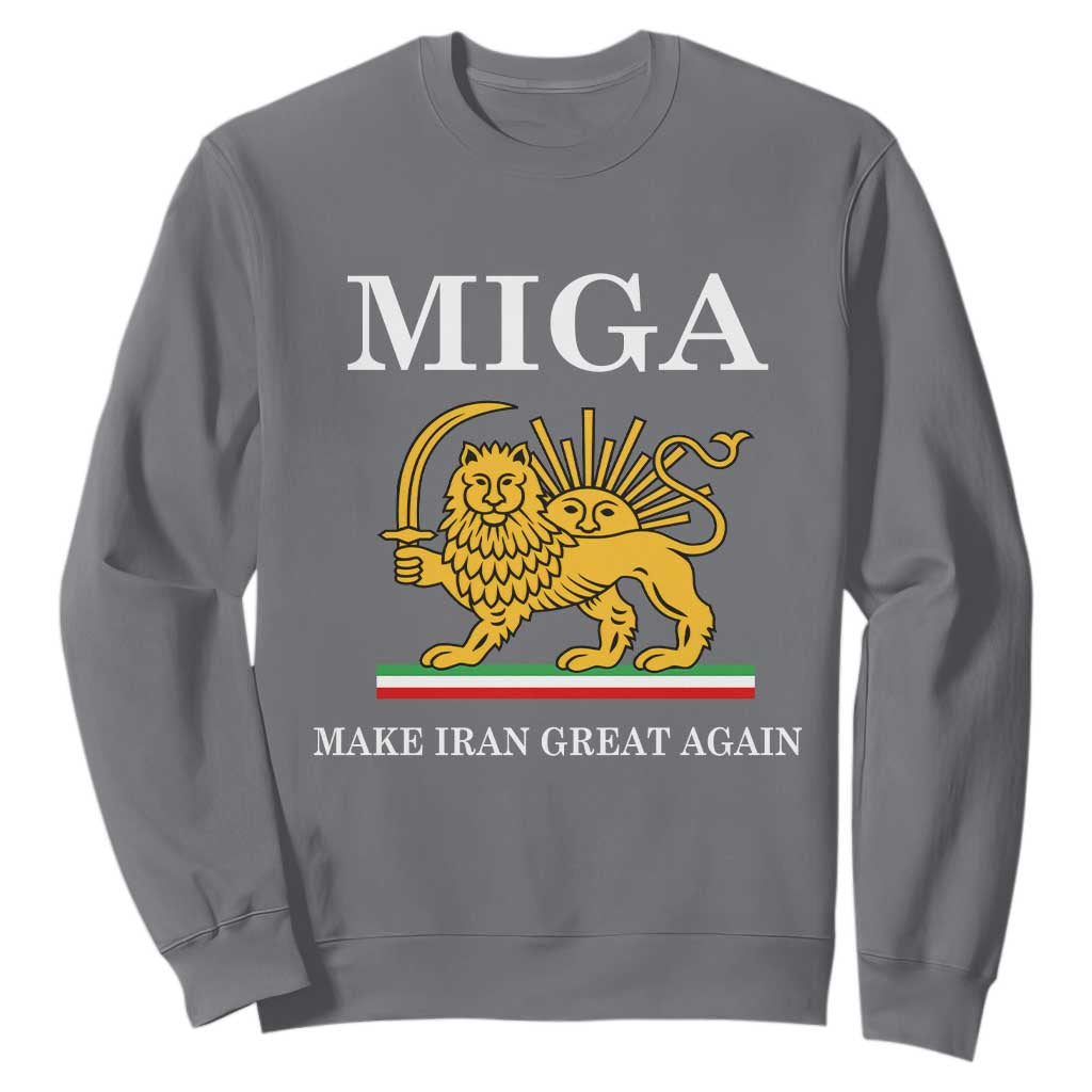 Make Iran Great Again Patriotic MIGA Sweatshirt Lion and Sun Iranian Revolution Freedom Supporters TS02 Charcoal Print Your Wear