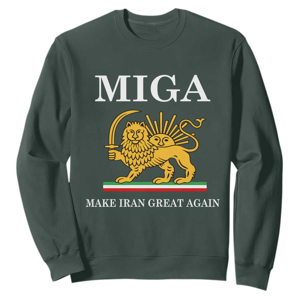 Make Iran Great Again Patriotic MIGA Sweatshirt Lion and Sun Iranian Revolution Freedom Supporters TS02 Dark Forest Green Print Your Wear