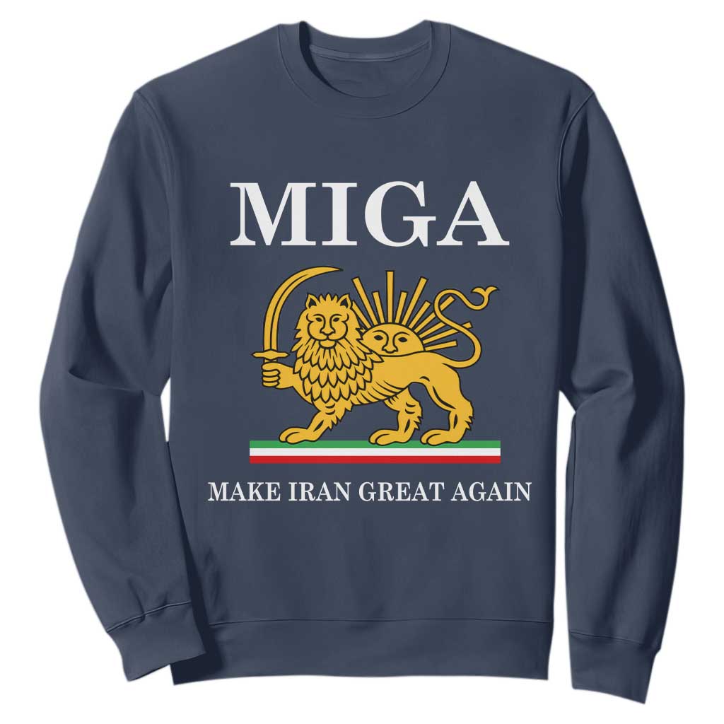 Make Iran Great Again Patriotic MIGA Sweatshirt Lion and Sun Iranian Revolution Freedom Supporters TS02 Navy Print Your Wear