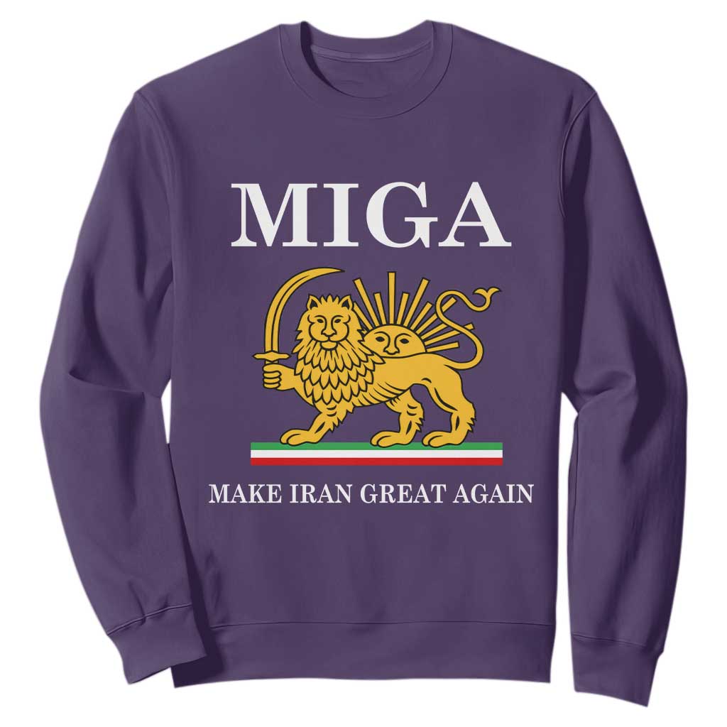 Make Iran Great Again Patriotic MIGA Sweatshirt Lion and Sun Iranian Revolution Freedom Supporters TS02 Purple Print Your Wear