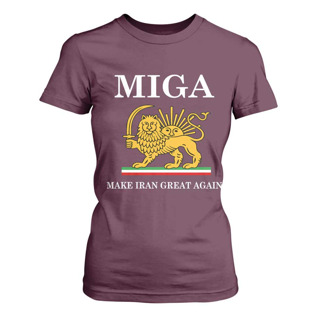 Make Iran Great Again Patriotic MIGA T Shirt For Women Lion and Sun Iranian Revolution Freedom Supporters TS02 Maroon Print Your Wear