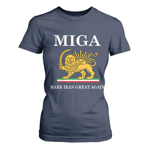 Make Iran Great Again Patriotic MIGA T Shirt For Women Lion and Sun Iranian Revolution Freedom Supporters TS02 Navy Print Your Wear