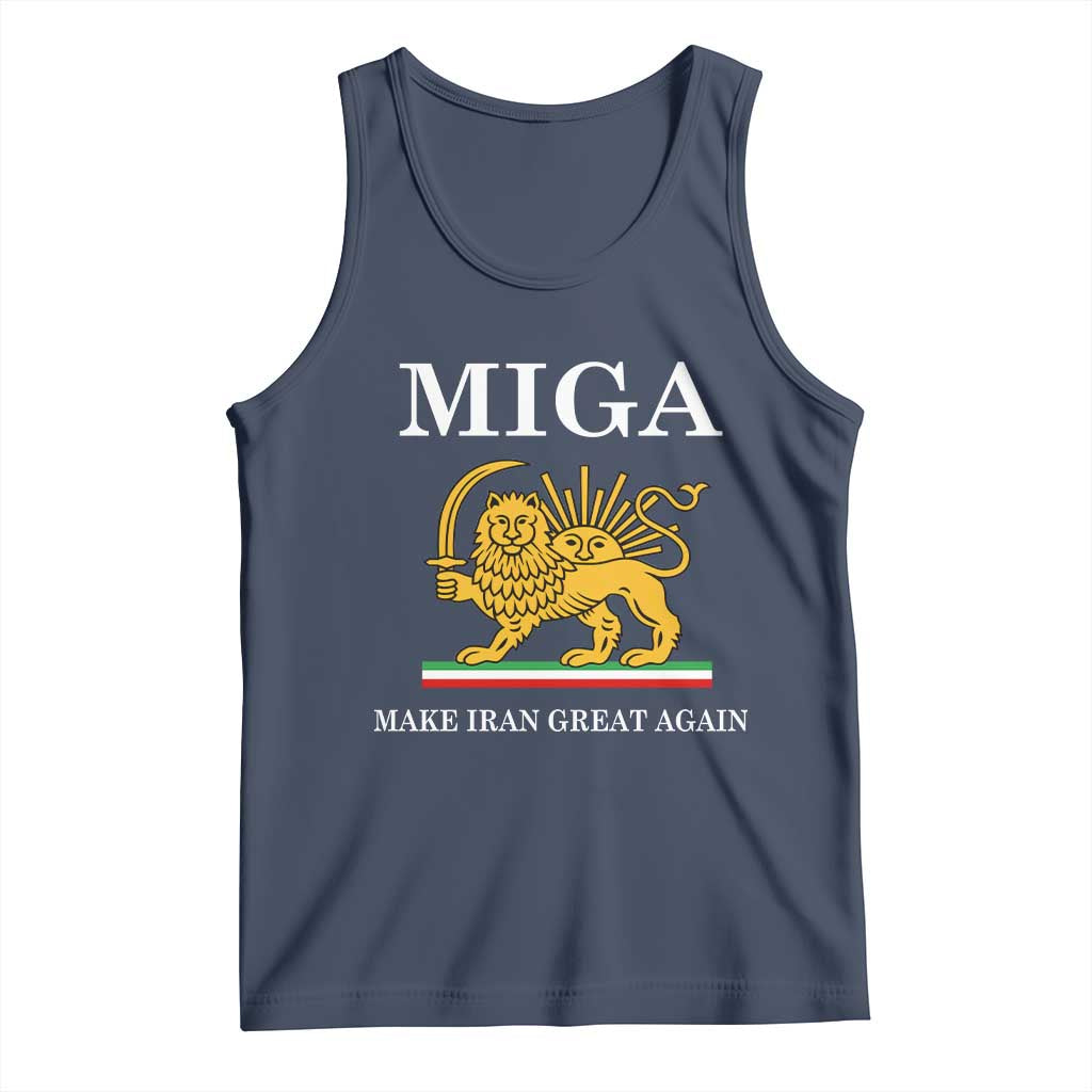 Make Iran Great Again Patriotic MIGA Tank Top Lion and Sun Iranian Revolution Freedom Supporters TS02 Navy Print Your Wear