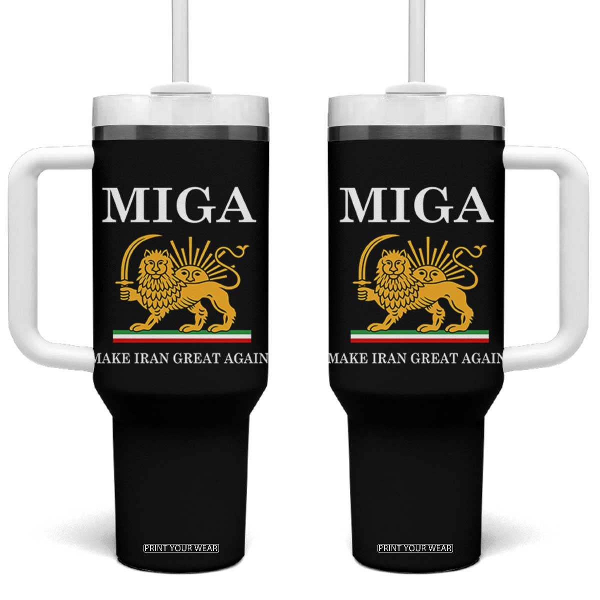 Make Iran Great Again Patriotic MIGA Tumbler With Handle Lion and Sun Iranian Revolution Freedom Supporters TS02 One Size: 40 oz Black Print Your Wear