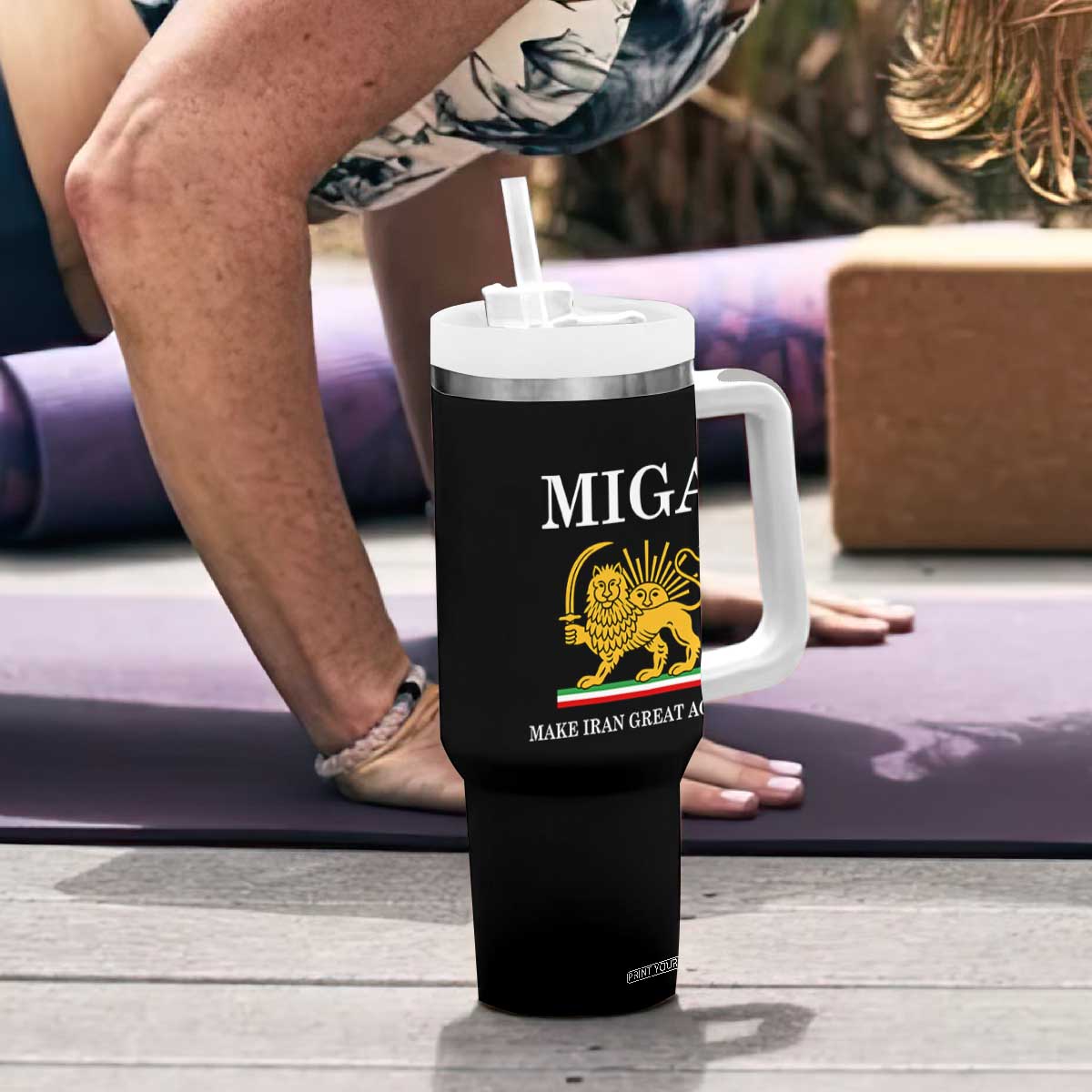 Make Iran Great Again Patriotic MIGA Tumbler With Handle Lion and Sun Iranian Revolution Freedom Supporters TS02 Print Your Wear
