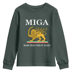 Make Iran Great Again Patriotic MIGA Youth Sweatshirt Lion and Sun Iranian Revolution Freedom Supporters TS02 Dark Forest Green Print Your Wear