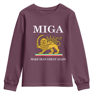 Make Iran Great Again Patriotic MIGA Youth Sweatshirt Lion and Sun Iranian Revolution Freedom Supporters TS02 Maroon Print Your Wear