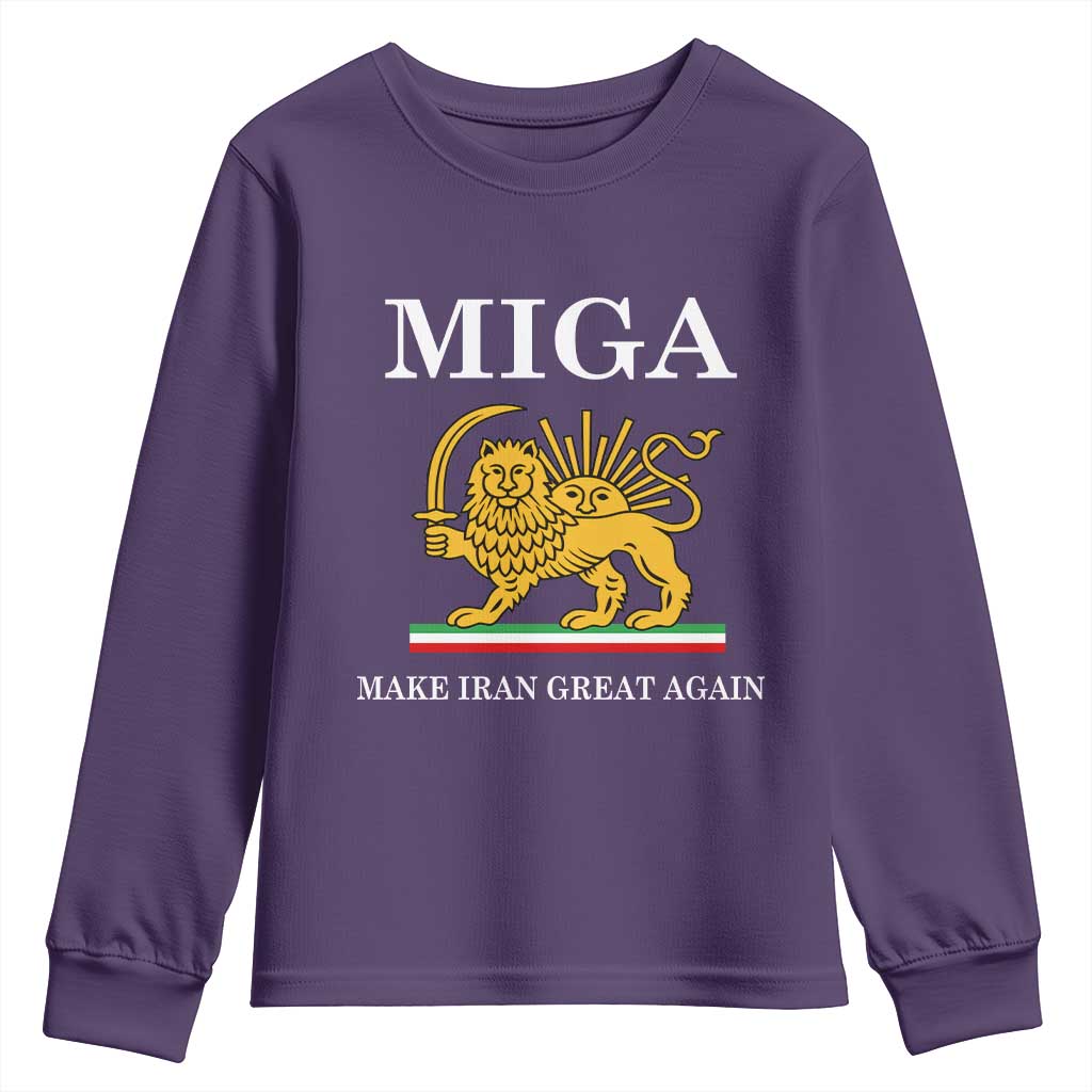 Make Iran Great Again Patriotic MIGA Youth Sweatshirt Lion and Sun Iranian Revolution Freedom Supporters TS02 Purple Print Your Wear