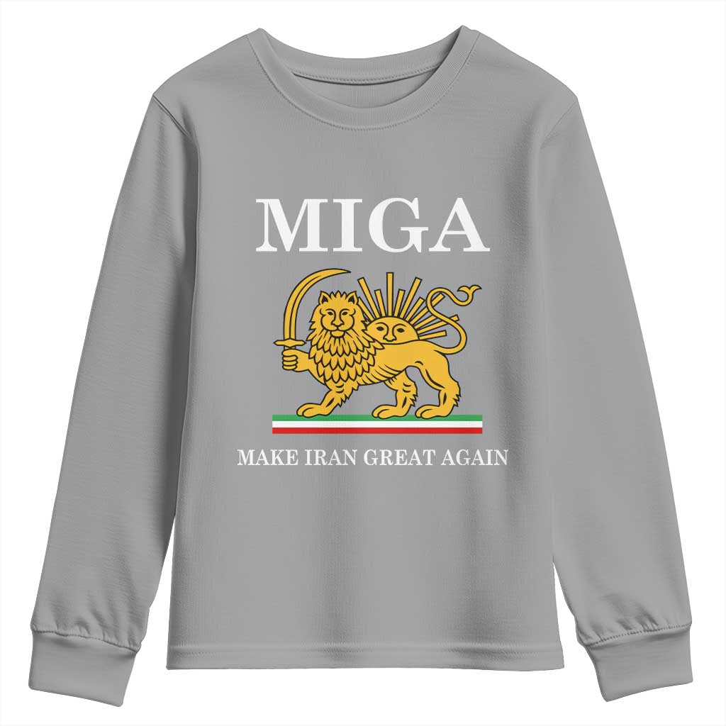 Make Iran Great Again Patriotic MIGA Youth Sweatshirt Lion and Sun Iranian Revolution Freedom Supporters TS02 Sport Gray Print Your Wear