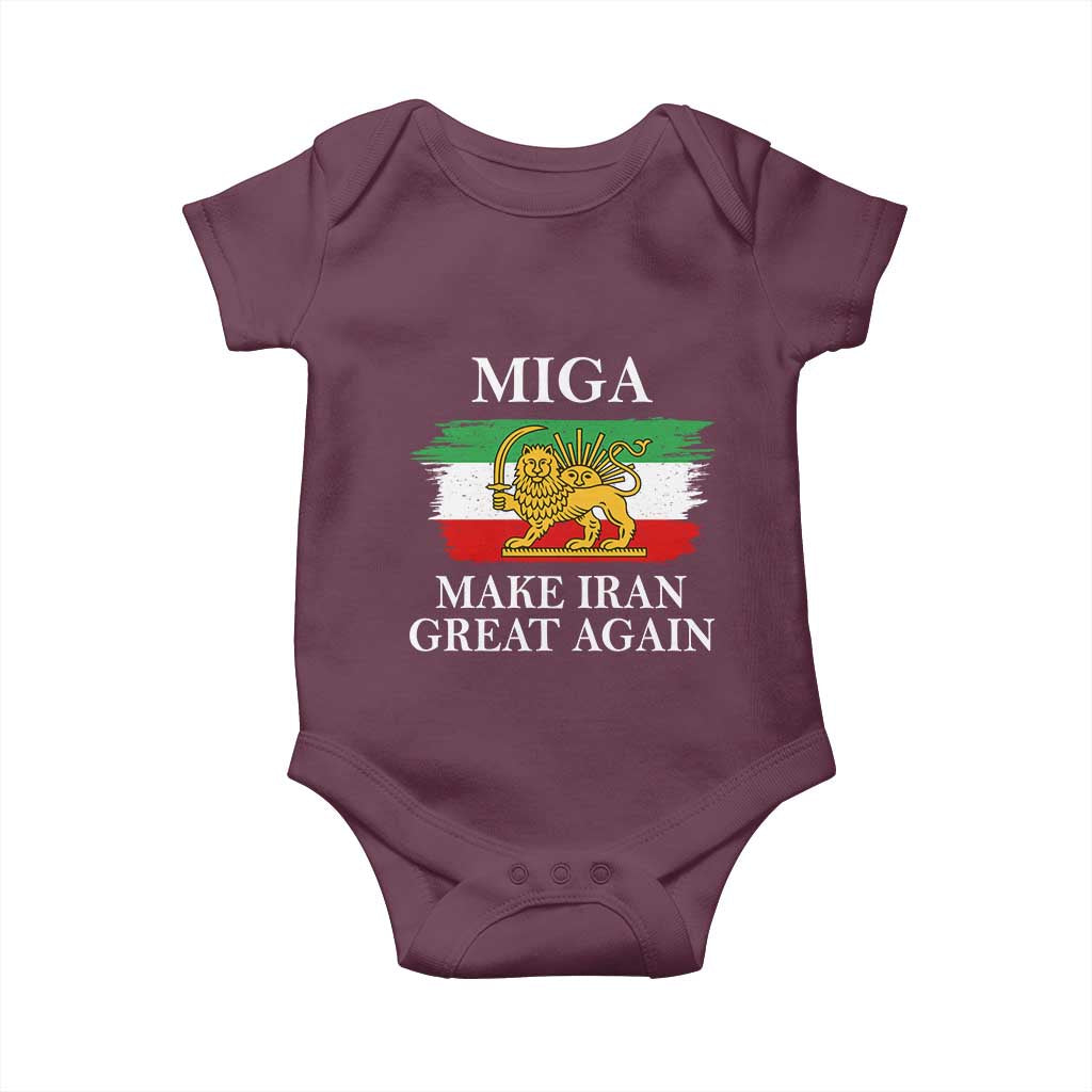 Make Iran Great Again Patriotic MIGA Baby Onesie Lion and Sun Flag Iranian Revolution TS02 Maroon Print Your Wear