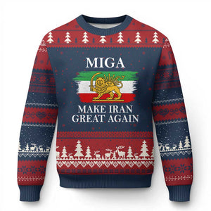 Make Iran Great Again Patriotic MIGA Ugly Christmas Sweater Lion and Sun Flag Iranian Revolution TS02 Navy Red Print Your Wear