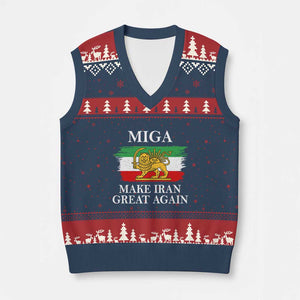 Make Iran Great Again Patriotic MIGA V-Neck Knit Sweater Vest Lion and Sun Flag Iranian Revolution TS02 Navy Red Print Your Wear