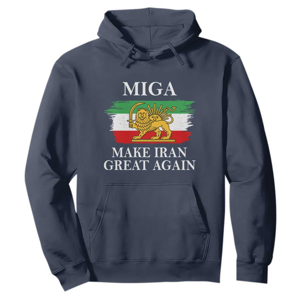 Make Iran Great Again Patriotic MIGA Hoodie Lion and Sun Flag Iranian Revolution TS02 Navy Print Your Wear