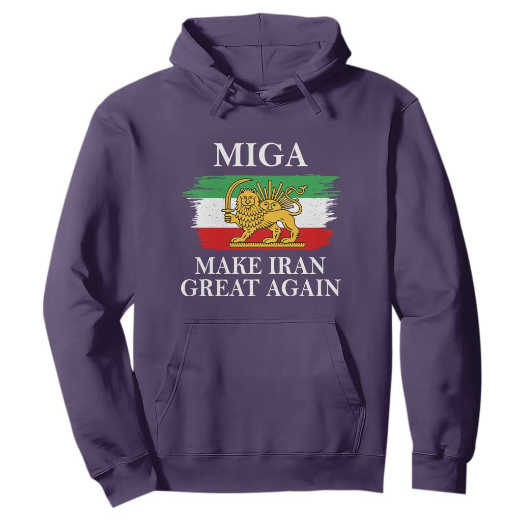 Make Iran Great Again Patriotic MIGA Hoodie Lion and Sun Flag Iranian Revolution TS02 Purple Print Your Wear