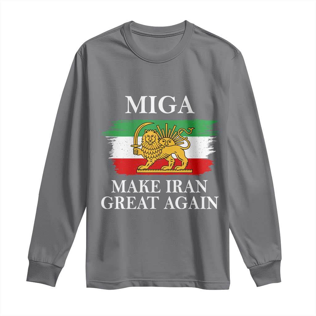 Make Iran Great Again Patriotic MIGA Long Sleeve Shirt Lion and Sun Flag Iranian Revolution TS02 Charcoal Print Your Wear
