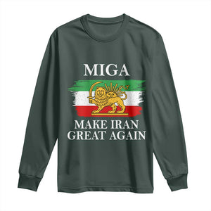 Make Iran Great Again Patriotic MIGA Long Sleeve Shirt Lion and Sun Flag Iranian Revolution TS02 Dark Forest Green Print Your Wear