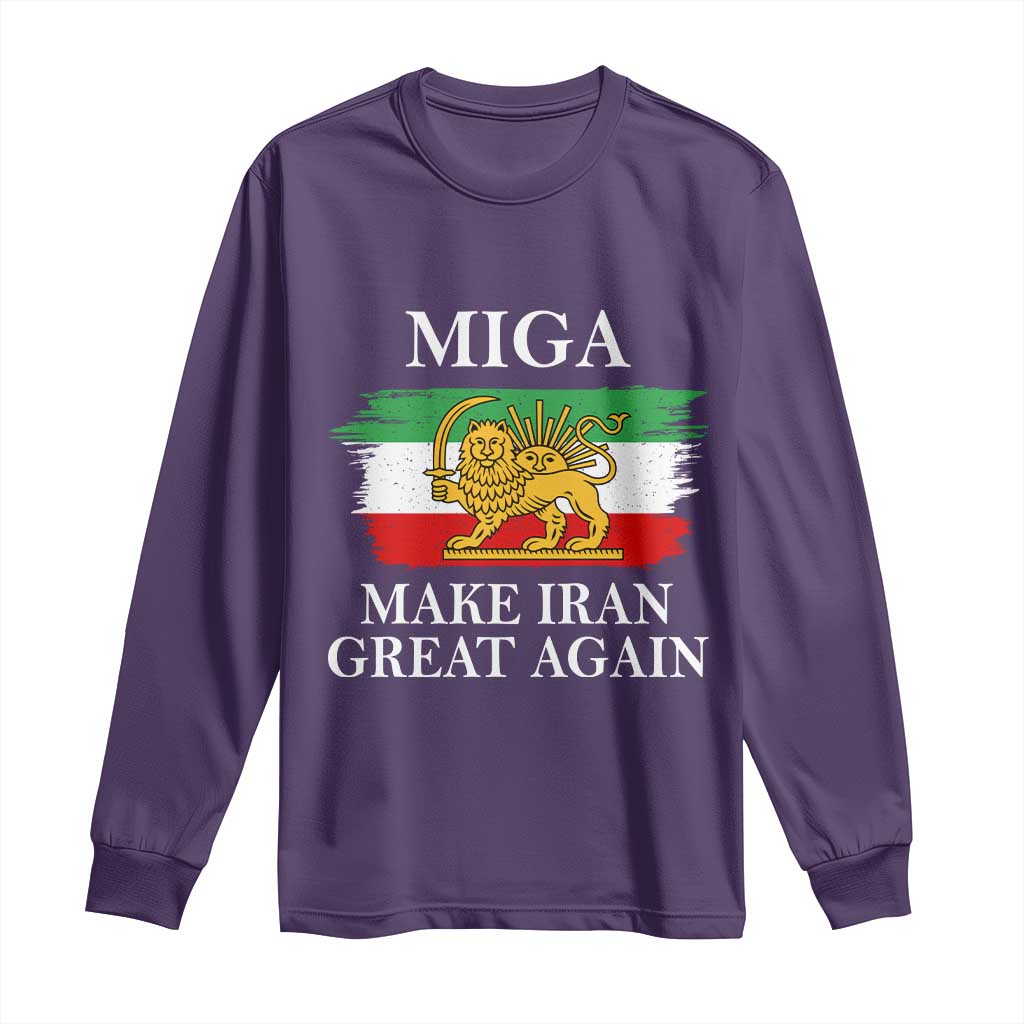 Make Iran Great Again Patriotic MIGA Long Sleeve Shirt Lion and Sun Flag Iranian Revolution TS02 Purple Print Your Wear