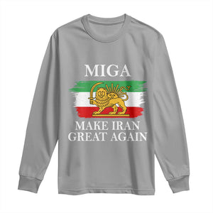 Make Iran Great Again Patriotic MIGA Long Sleeve Shirt Lion and Sun Flag Iranian Revolution TS02 Sport Gray Print Your Wear