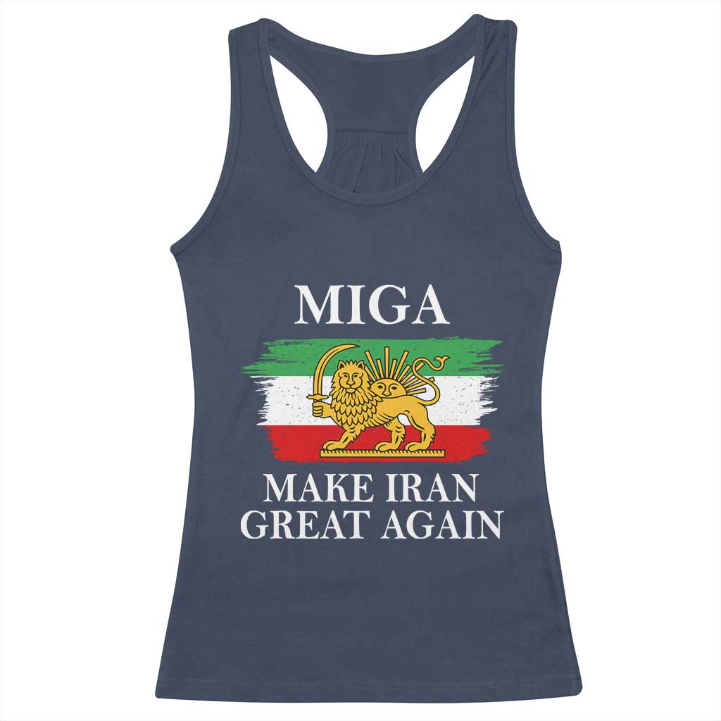 Make Iran Great Again Patriotic MIGA Racerback Tank Top Lion and Sun Flag Iranian Revolution TS02 Navy Print Your Wear