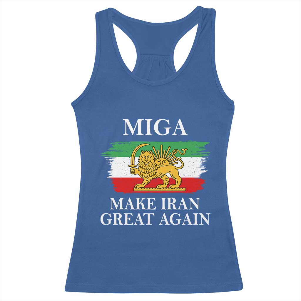 Make Iran Great Again Patriotic MIGA Racerback Tank Top Lion and Sun Flag Iranian Revolution TS02 Royal Blue Print Your Wear
