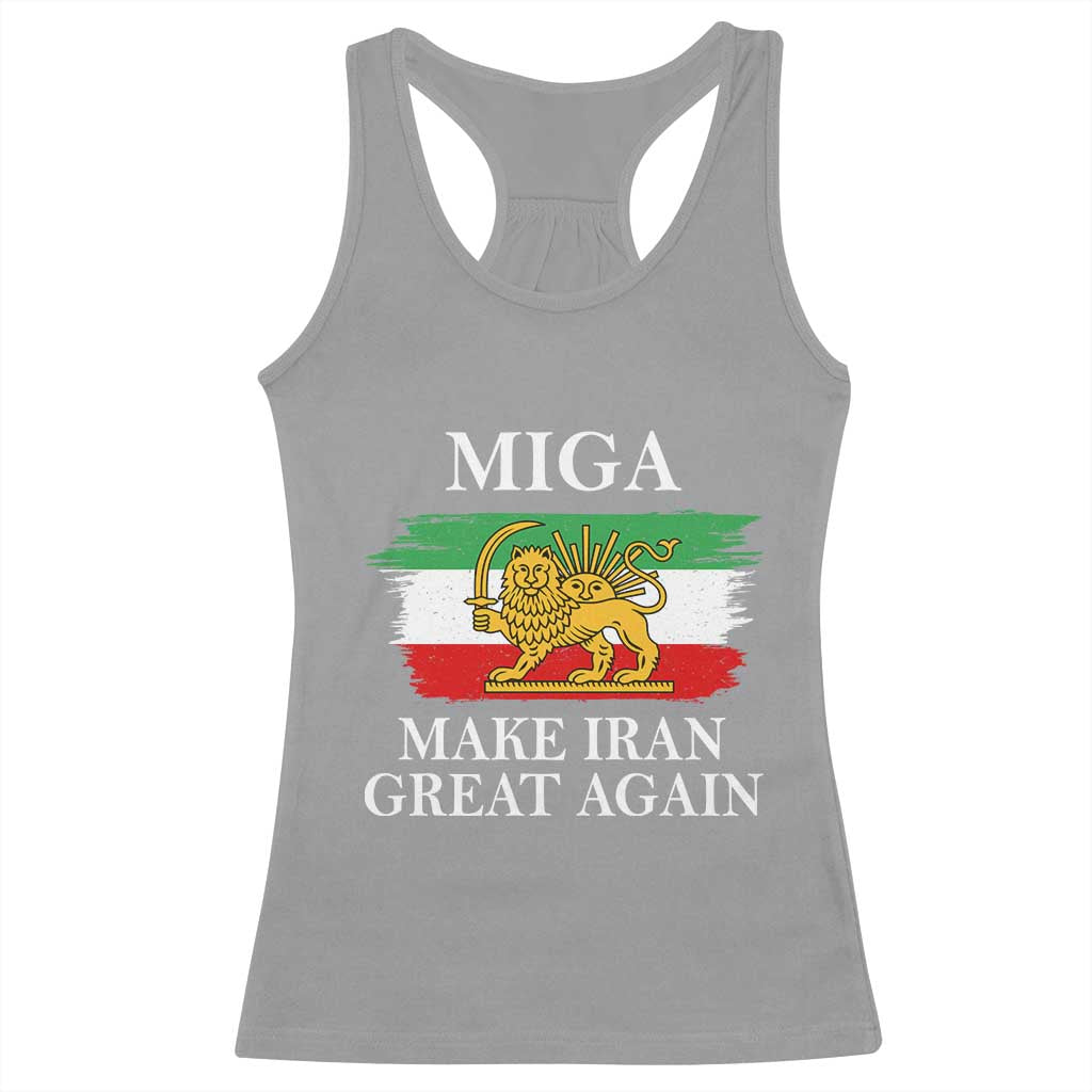 Make Iran Great Again Patriotic MIGA Racerback Tank Top Lion and Sun Flag Iranian Revolution TS02 Sport Gray Print Your Wear
