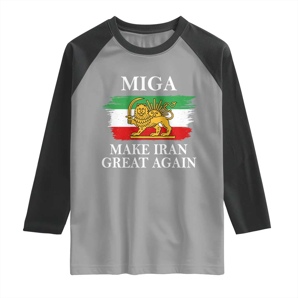 Make Iran Great Again Patriotic MIGA Raglan Shirt Lion and Sun Flag Iranian Revolution TS02 Sport Gray Black Print Your Wear