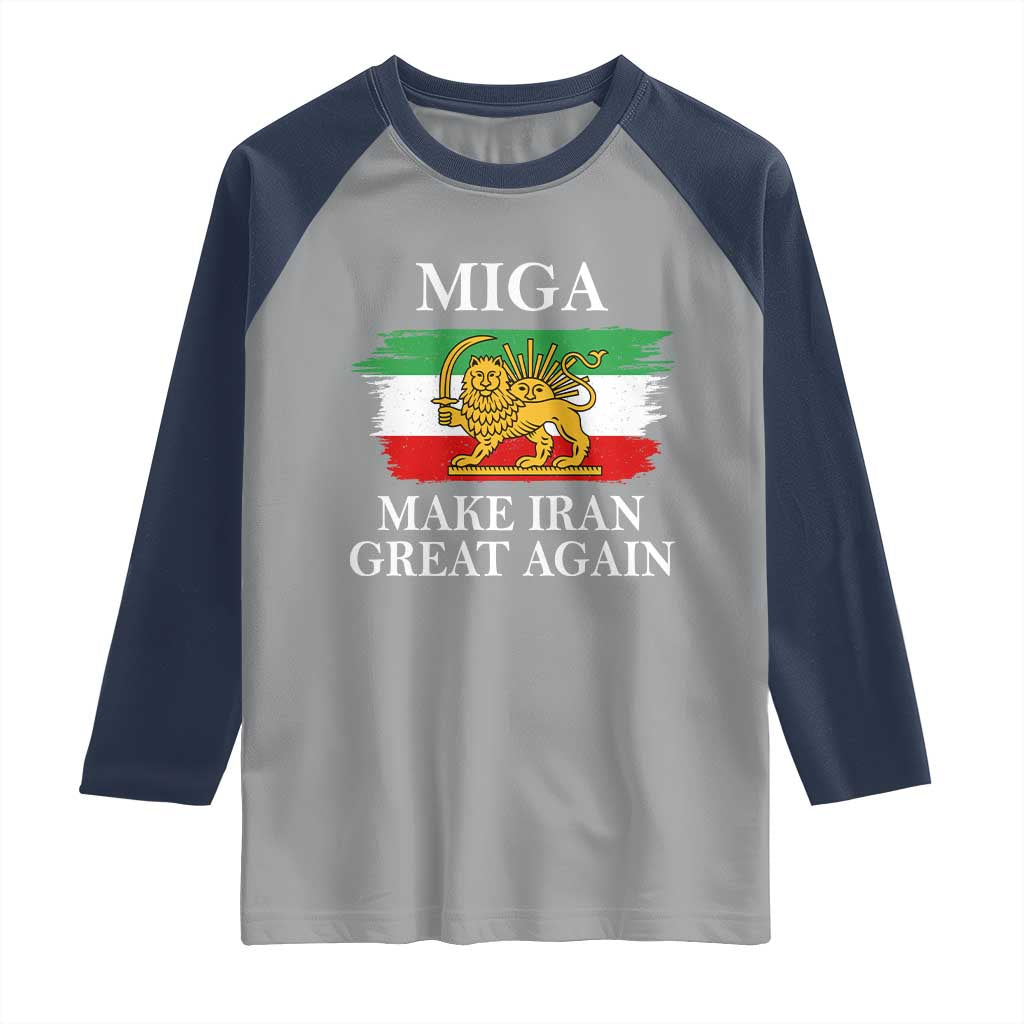 Make Iran Great Again Patriotic MIGA Raglan Shirt Lion and Sun Flag Iranian Revolution TS02 Sport Gray Navy Print Your Wear
