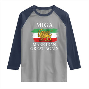 Make Iran Great Again Patriotic MIGA Raglan Shirt Lion and Sun Flag Iranian Revolution TS02 Sport Gray Navy Print Your Wear