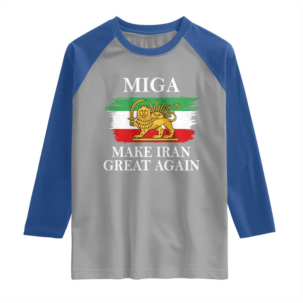 Make Iran Great Again Patriotic MIGA Raglan Shirt Lion and Sun Flag Iranian Revolution TS02 Sport Gray Royal Print Your Wear