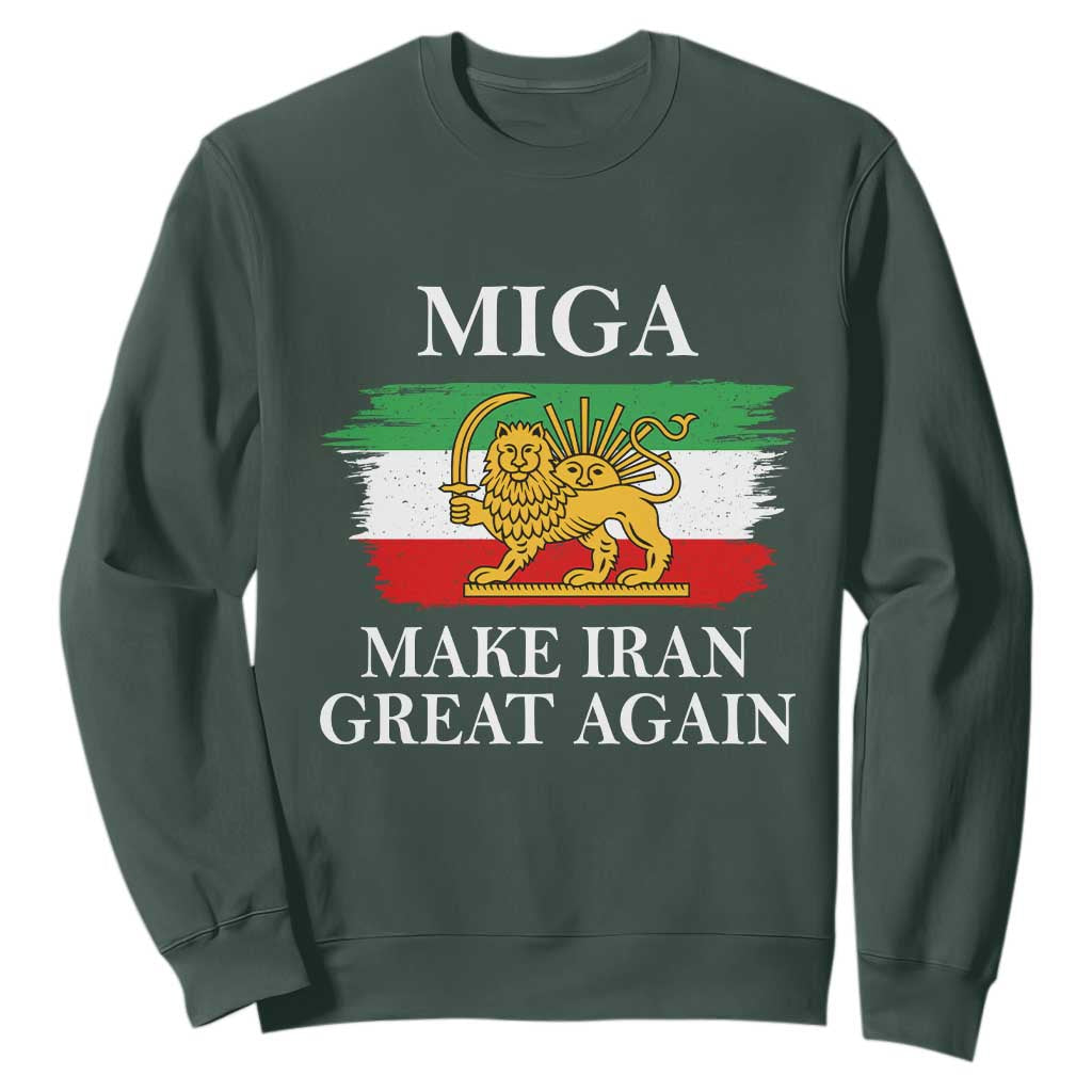 Make Iran Great Again Patriotic MIGA Sweatshirt Lion and Sun Flag Iranian Revolution TS02 Dark Forest Green Print Your Wear