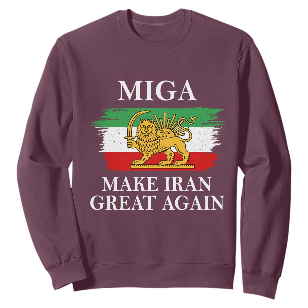 Make Iran Great Again Patriotic MIGA Sweatshirt Lion and Sun Flag Iranian Revolution TS02 Maroon Print Your Wear