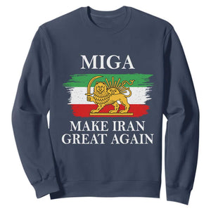 Make Iran Great Again Patriotic MIGA Sweatshirt Lion and Sun Flag Iranian Revolution TS02 Navy Print Your Wear