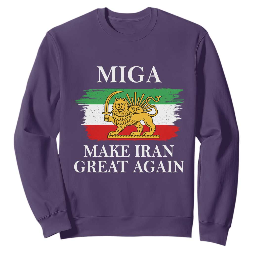 Make Iran Great Again Patriotic MIGA Sweatshirt Lion and Sun Flag Iranian Revolution TS02 Purple Print Your Wear