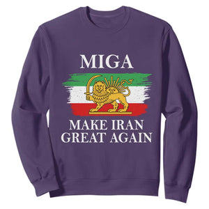 Make Iran Great Again Patriotic MIGA Sweatshirt Lion and Sun Flag Iranian Revolution TS02 Purple Print Your Wear