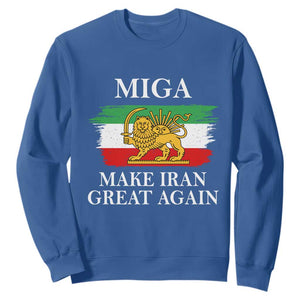 Make Iran Great Again Patriotic MIGA Sweatshirt Lion and Sun Flag Iranian Revolution TS02 Royal Blue Print Your Wear