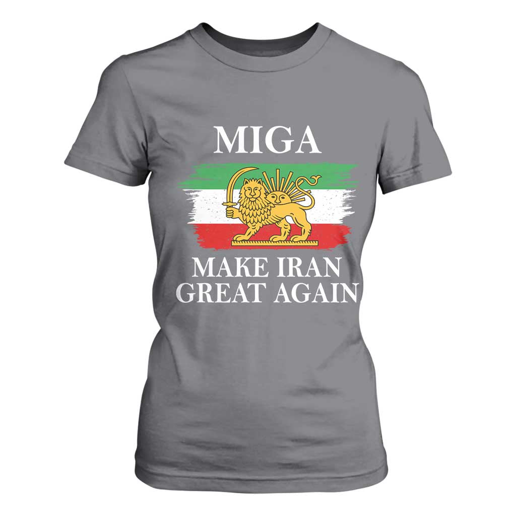 Make Iran Great Again Patriotic MIGA T Shirt For Women Lion and Sun Flag Iranian Revolution TS02 Charcoal Print Your Wear
