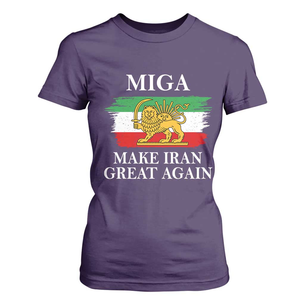 Make Iran Great Again Patriotic MIGA T Shirt For Women Lion and Sun Flag Iranian Revolution TS02 Purple Print Your Wear
