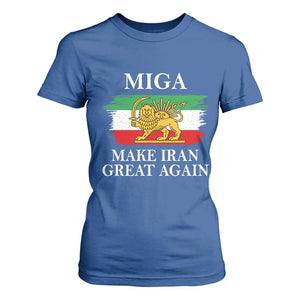 Make Iran Great Again Patriotic MIGA T Shirt For Women Lion and Sun Flag Iranian Revolution TS02 Royal Blue Print Your Wear