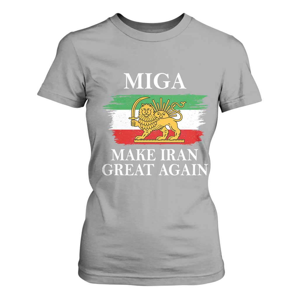 Make Iran Great Again Patriotic MIGA T Shirt For Women Lion and Sun Flag Iranian Revolution TS02 Sport Gray Print Your Wear