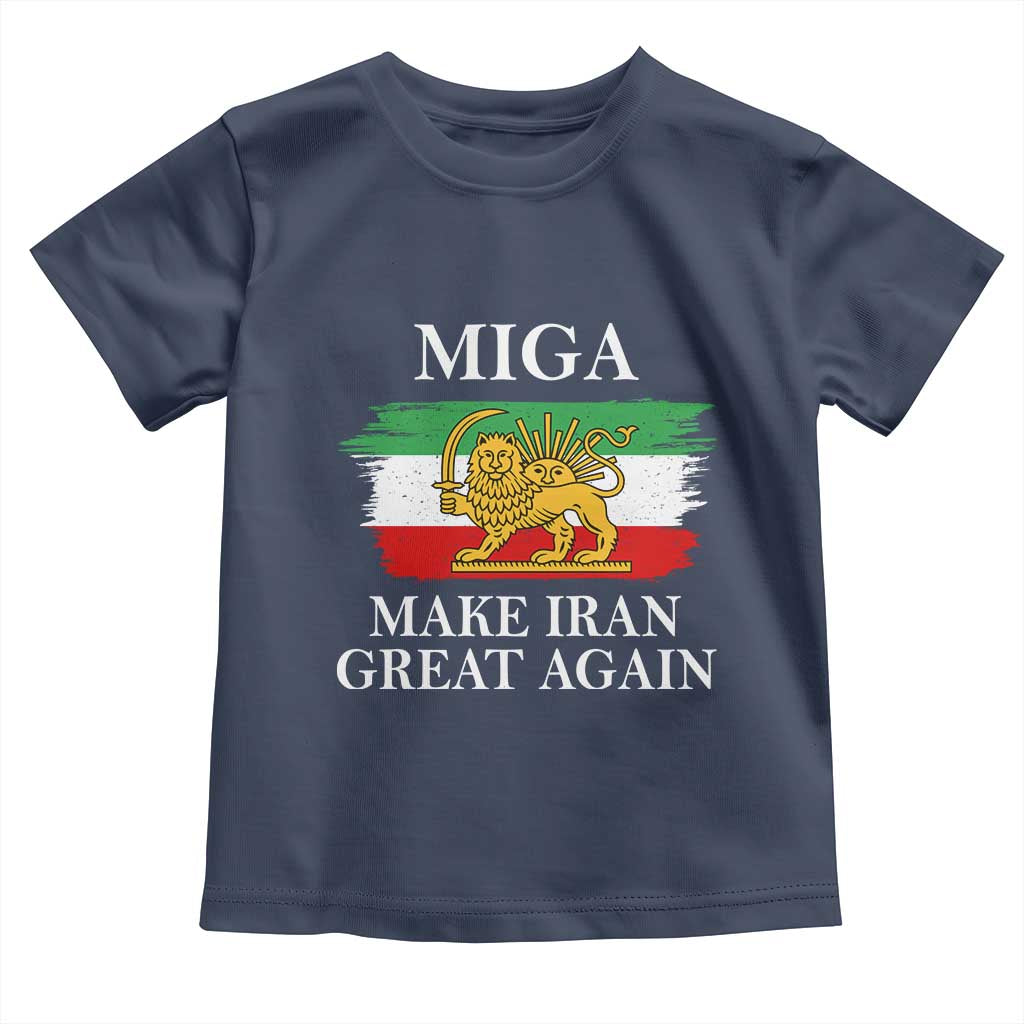 Make Iran Great Again Patriotic MIGA Toddler T Shirt Lion and Sun Flag Iranian Revolution TS02 Navy Print Your Wear