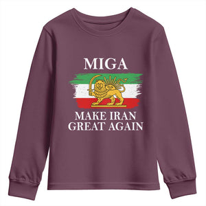 Make Iran Great Again Patriotic MIGA Youth Sweatshirt Lion and Sun Flag Iranian Revolution TS02 Maroon Print Your Wear