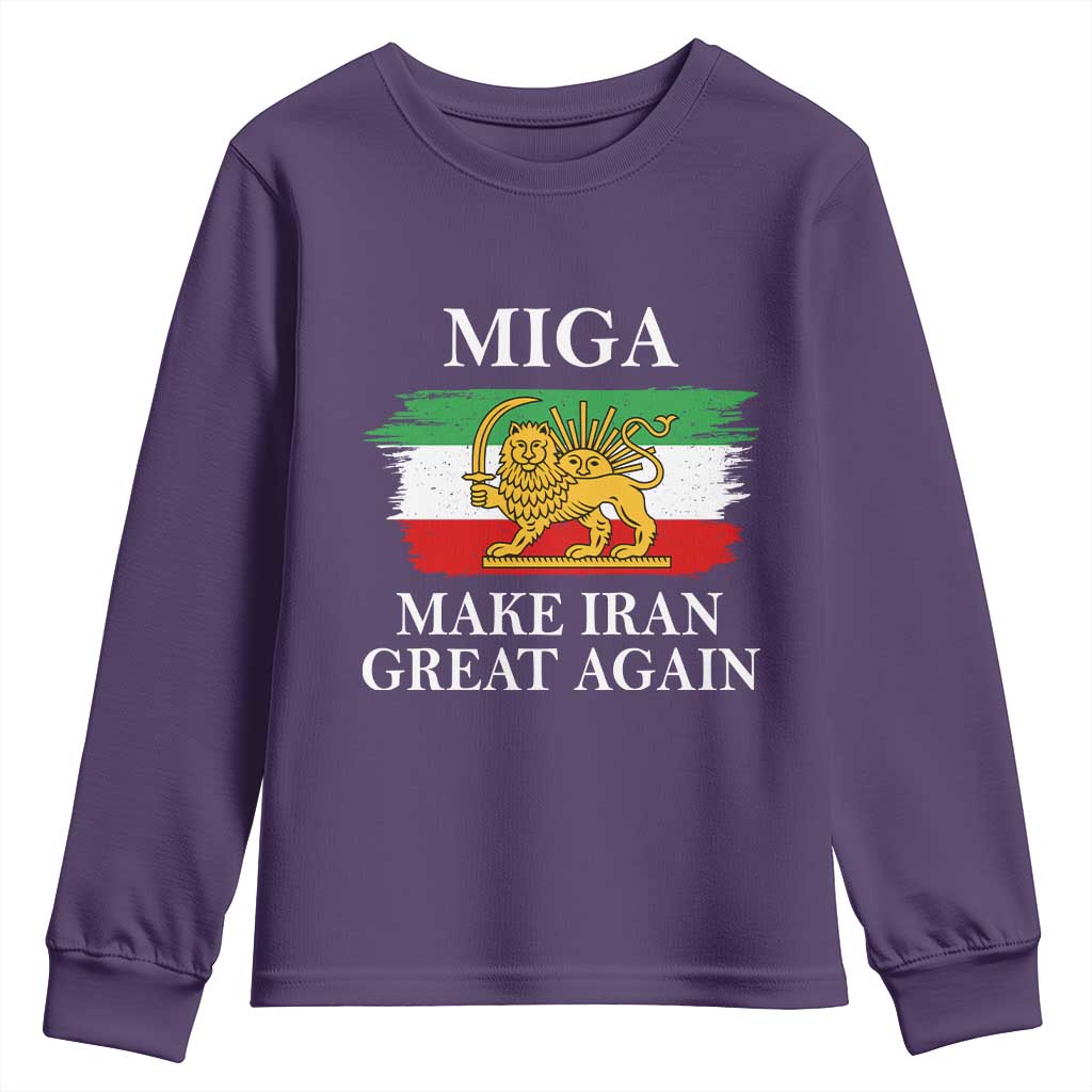 Make Iran Great Again Patriotic MIGA Youth Sweatshirt Lion and Sun Flag Iranian Revolution TS02 Purple Print Your Wear