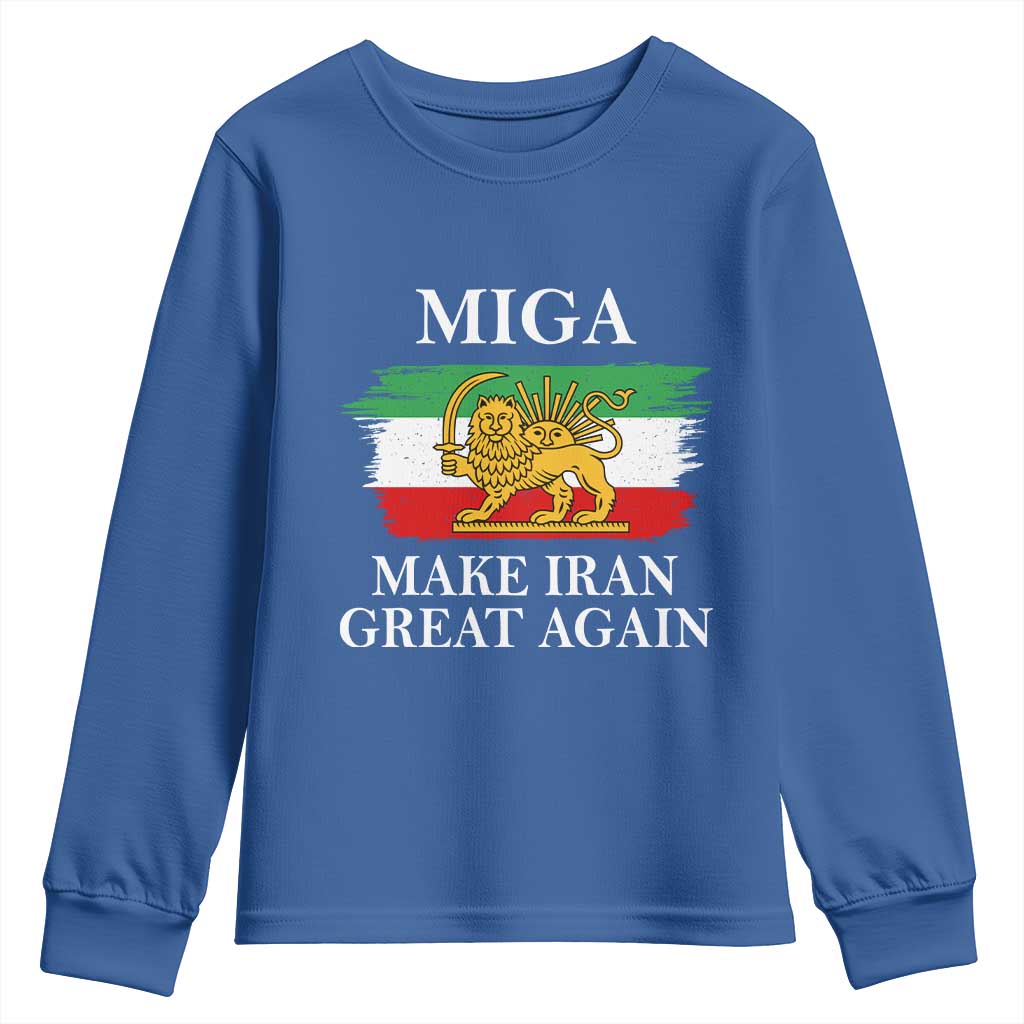 Make Iran Great Again Patriotic MIGA Youth Sweatshirt Lion and Sun Flag Iranian Revolution TS02 Royal Blue Print Your Wear