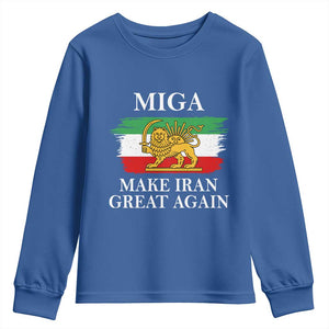 Make Iran Great Again Patriotic MIGA Youth Sweatshirt Lion and Sun Flag Iranian Revolution TS02 Royal Blue Print Your Wear