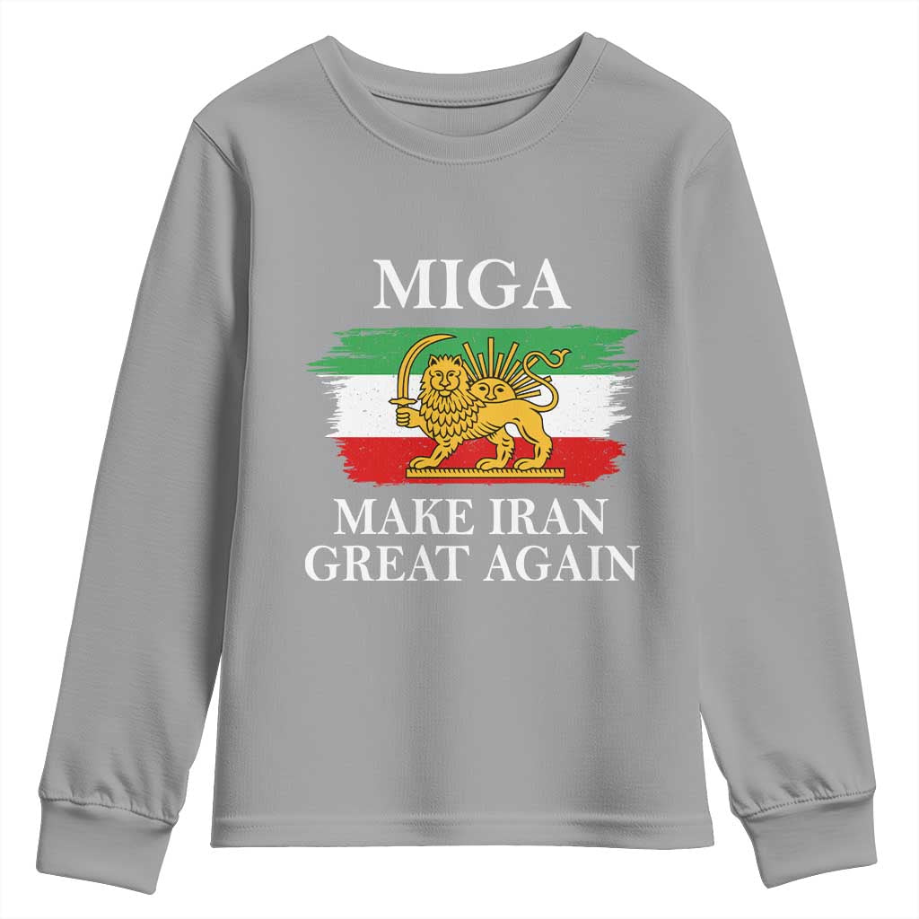 Make Iran Great Again Patriotic MIGA Youth Sweatshirt Lion and Sun Flag Iranian Revolution TS02 Sport Gray Print Your Wear