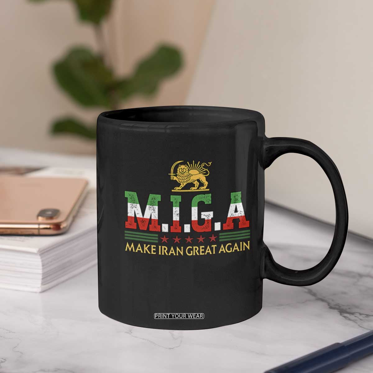 Make Iran Great Again Patriotic MIGA Coffee Mug Lion and Sun Persian Flag Freedom Iranian Revolution TS02 Print Your Wear