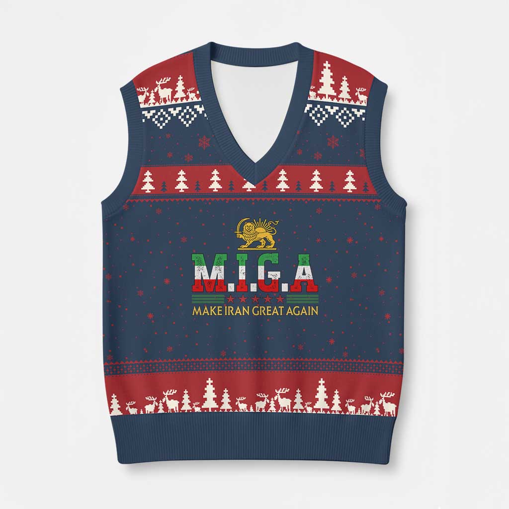 Make Iran Great Again Patriotic MIGA V-Neck Knit Sweater Vest Lion and Sun Persian Flag Freedom Iranian Revolution TS02 Navy Red Print Your Wear