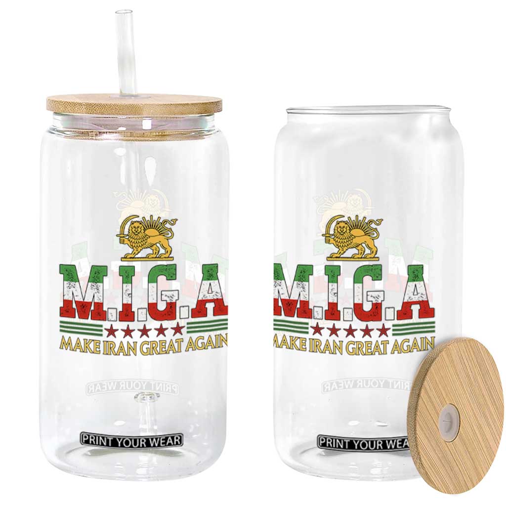 Make Iran Great Again Patriotic MIGA Glass Can Lion and Sun Persian Flag Freedom Iranian Revolution TS02 Print Your Wear