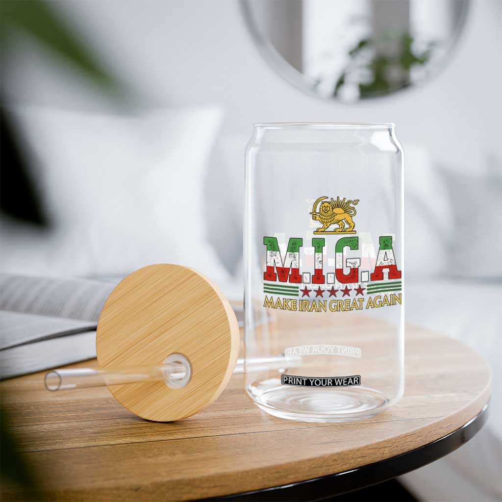Make Iran Great Again Patriotic MIGA Glass Can Lion and Sun Persian Flag Freedom Iranian Revolution TS02 Print Your Wear